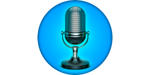 1. Microphone on blue background, AI Voice Translator Translate.