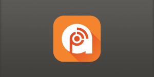 Radio station app icon for Podcast Republic. Features a microphone and radio waves on a blue background.