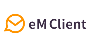1. Orange and black logo for eM Client Pro company.
