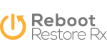 The image features the logo for Reboot Restore Rx Pro. It includes a circular arrow forming a power button symbol on the left in orange, followed by the text "Reboot Restore Rx" in grey, based on the Keygen design available at KhanPC.