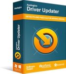 The image shows a box of Auslogics Driver Updater software. The packaging is primarily orange and green with a circular yellow arrow symbol. Text on the box reads "Detects and fixes old or missing drivers" and includes logos from Softonic and BrotherSoft. No signs of haxNode or crack are visible.The image shows a box of Auslogics Driver Updater software. The packaging is primarily orange and green with a circular yellow arrow symbol. Text on the box reads "Detects and fixes old or missing drivers" and includes logos from Softonic and BrotherSoft. No signs of haxNode or crack are visible.