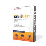 A product box for Encryptomatic MailDex by AppDoze. The packaging features the MailDex logo and text describing the software's capabilities: indexing, searching, discovering, converting, saving emails as PDF, and visualizing email patterns. Designed for Windows computers.